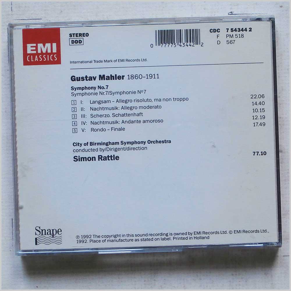 Simon Rattle - Mahler: Symphony 7  (0777 7 54344 2 2) 