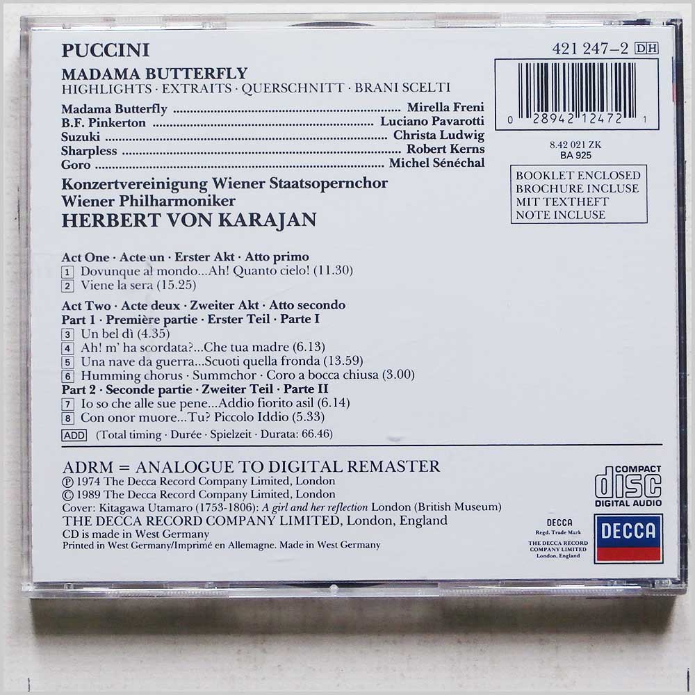Herbert Von Karajan, Weiner Philharmoniker - Puccini: Madam Butterfly: Highlights Extracts  (28942124721) 