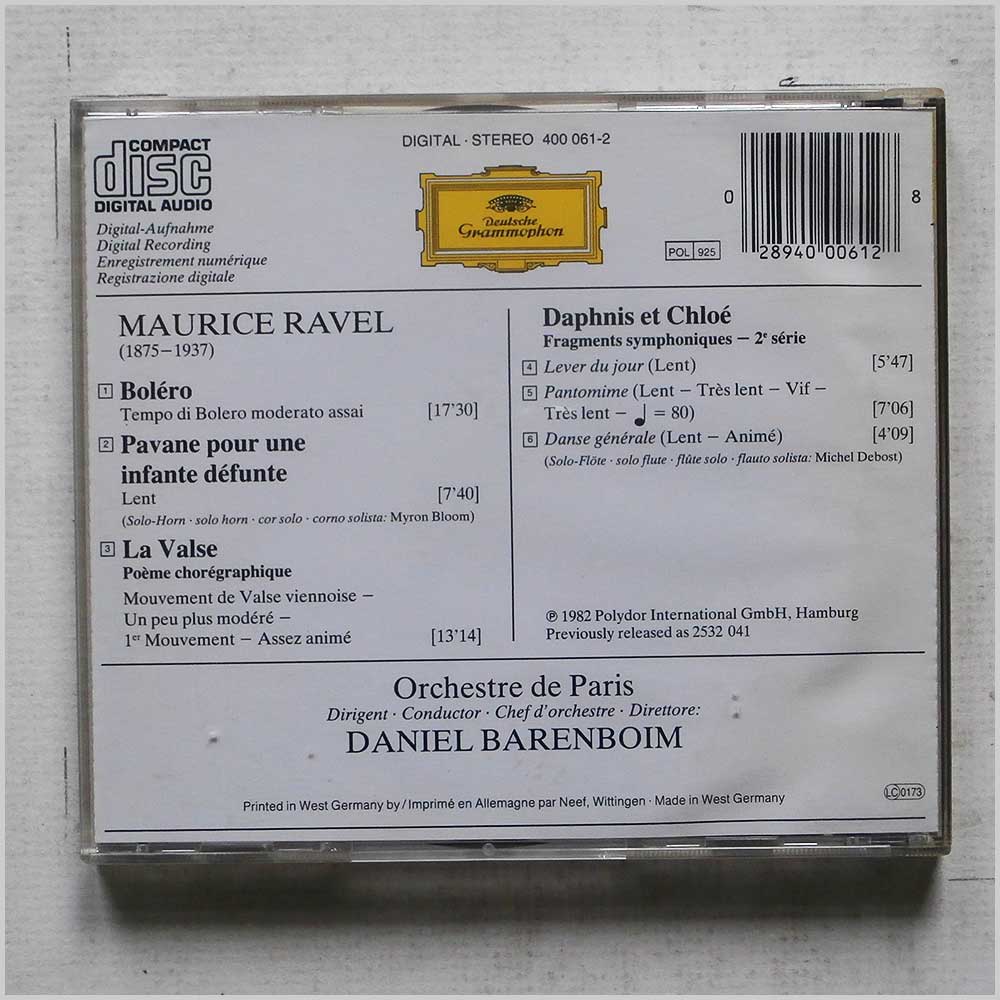 Daniel Barenboim, Orchestre de Paris - Ravel: Bolero, La Valse, Pavane, Daphnis et Chloe Suite No. 2  (400 061-2) 