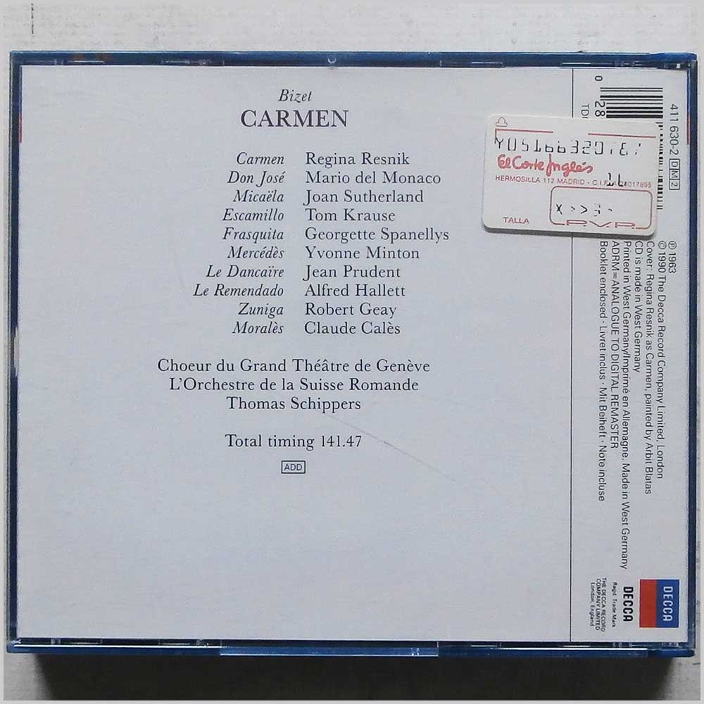Thomas Schippers, L'Orchestre de la Suisse Romande - Bizet: Carmen  (411 630-2) 