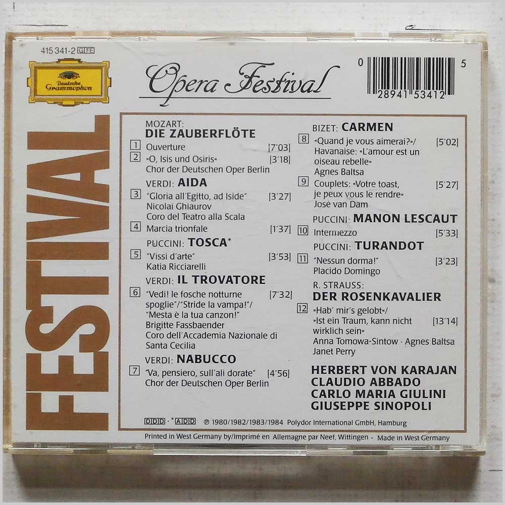 Herbert Von Karajan, Claudio Abbado, Carlo Maria Giulin, Giuseppe Sinopli - Opera Festival  (415 341-2) 