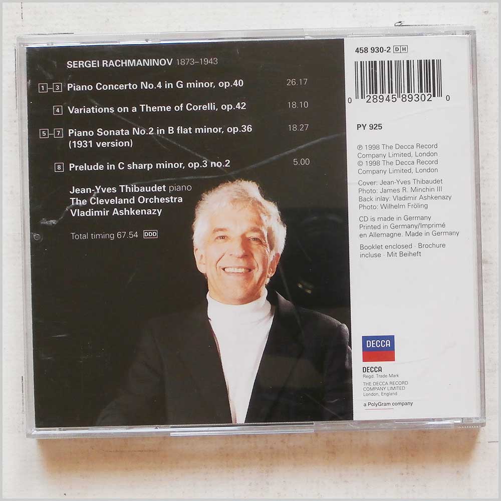 Jean-Yves Thibaudet - Sergei Rachmaninov: Piano Concerto 4, Sonata 2  (45 8930-2) 