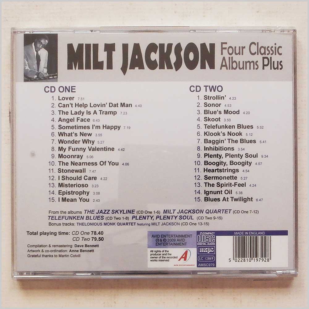 Milt Jackson - Four Classic Albums Plus: The Jazz Skyline, Milt Jackson Quartet, Telefunken Blues, Plenty Plenty Soul  (5022810197928) 
