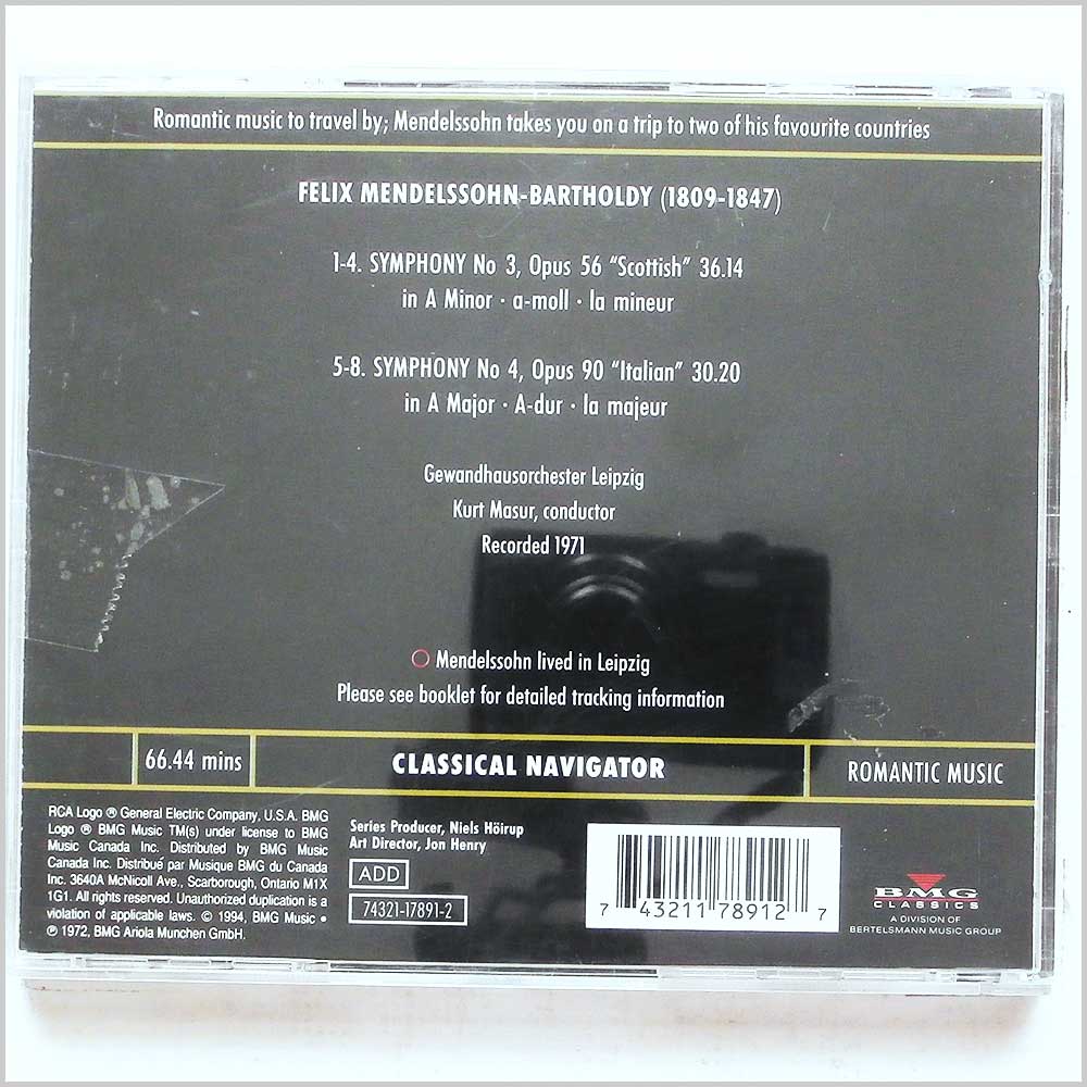 Kurt Masur, Gewandhausorchester Leipzig - Mendelssohn: Symphony No. 3, Symphony No. 4  (743211789127) 