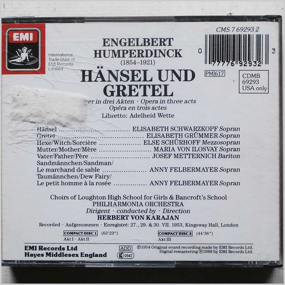 Herbert von Karajan - Humperdinck: Hansel und Gretel  (7 69293 2) 