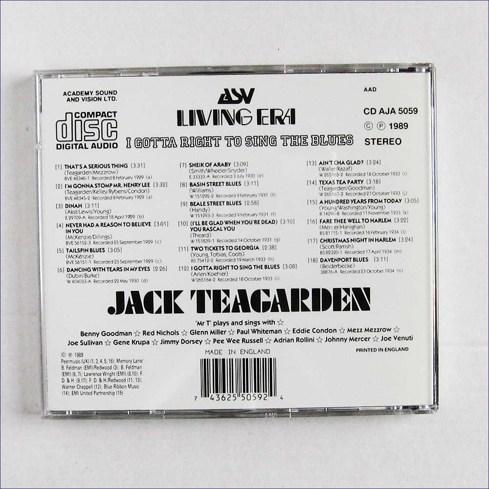 Jack Teagarden - I Gotta Right To Sing The Blues  (AJA5059) 