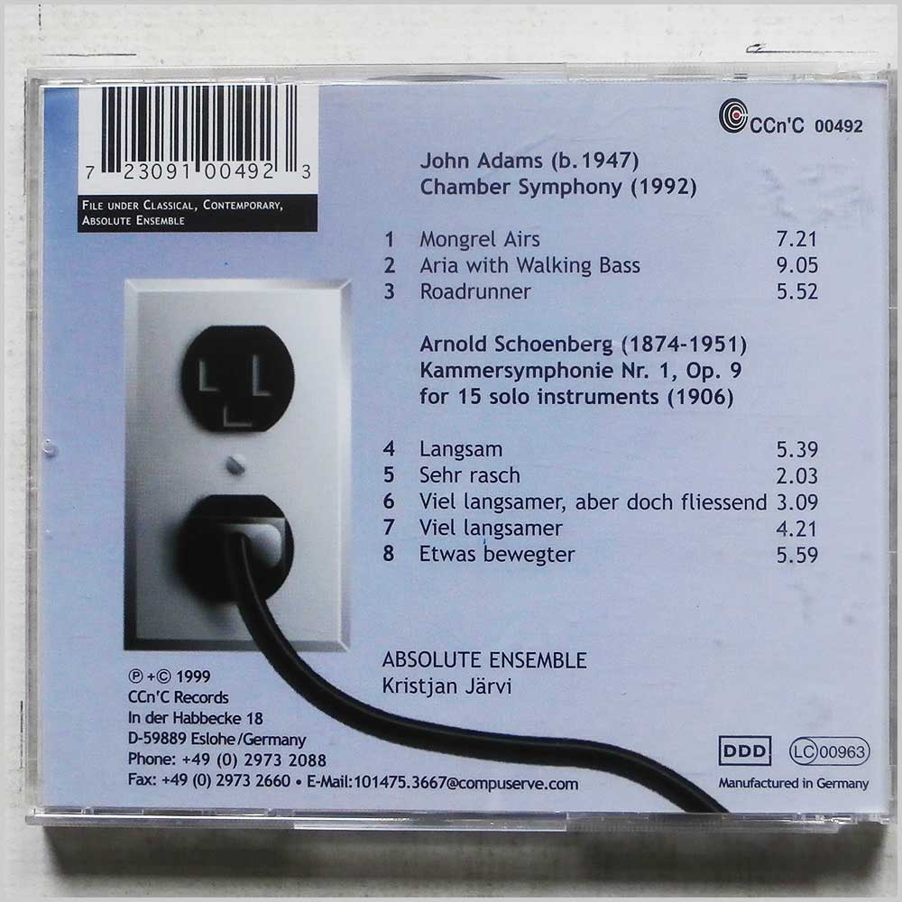 Kristjan Jarvi, Absolute Ensemble - Adams, Schoenberg: Chamber Symphonies  (CCNC 00492) 