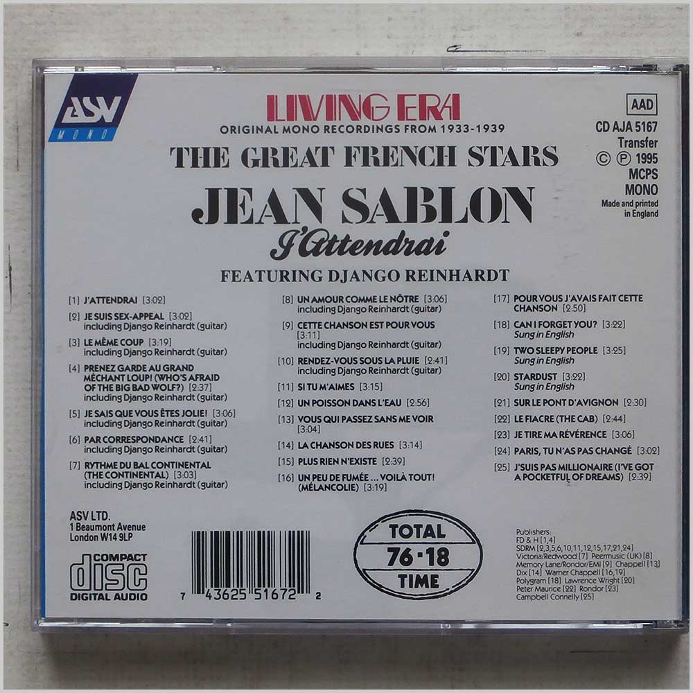 Jean Sablon - J'Attendrai  (CD AJA 5167) 