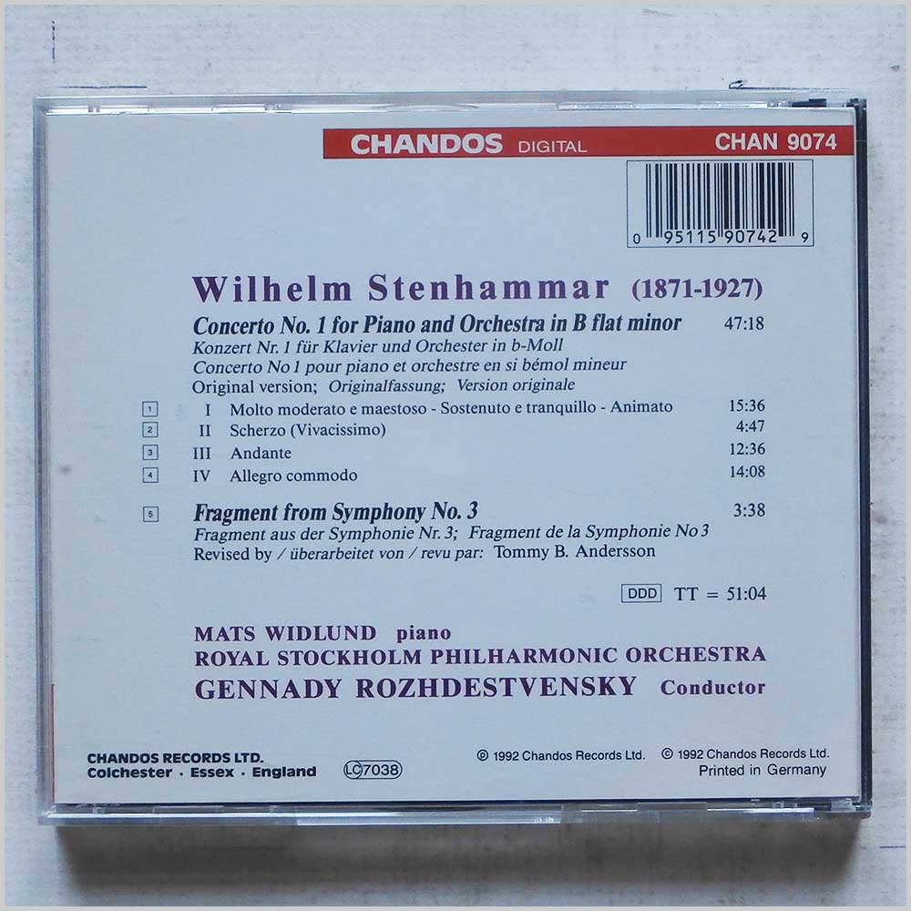 Mats Widlund, Gennadi Rozhdestvensky - Stenhammar: Piano Concerto No. 1, Symphony No. 3  (CHAN 9074) 