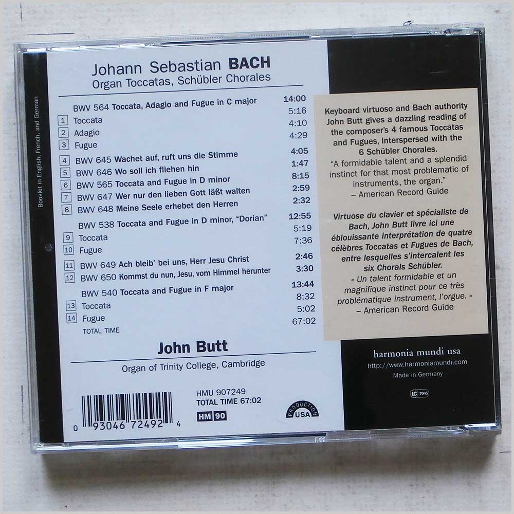 John Butt - Bach: Four Toccatas and Fugues, Schubler Chorales  (HMU 907249) 