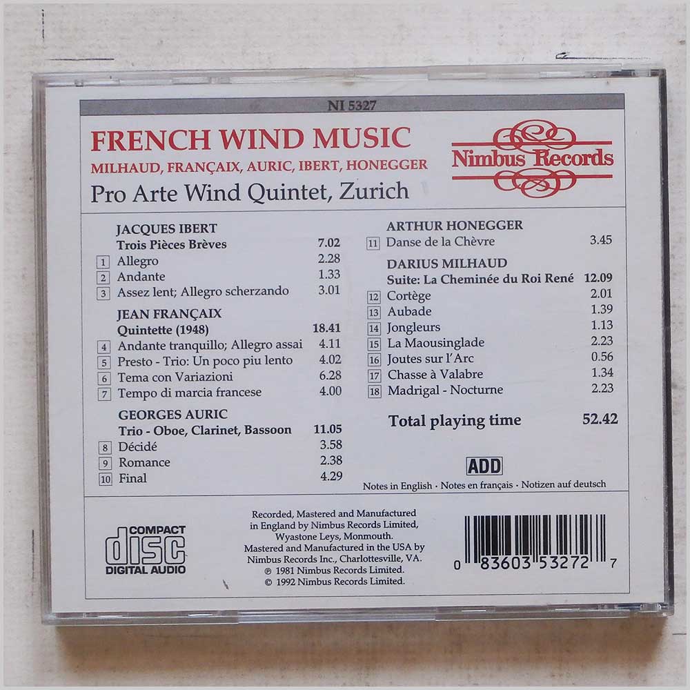 Pro Arte Wind Quintet - French Wind Music  (NI 5327) 