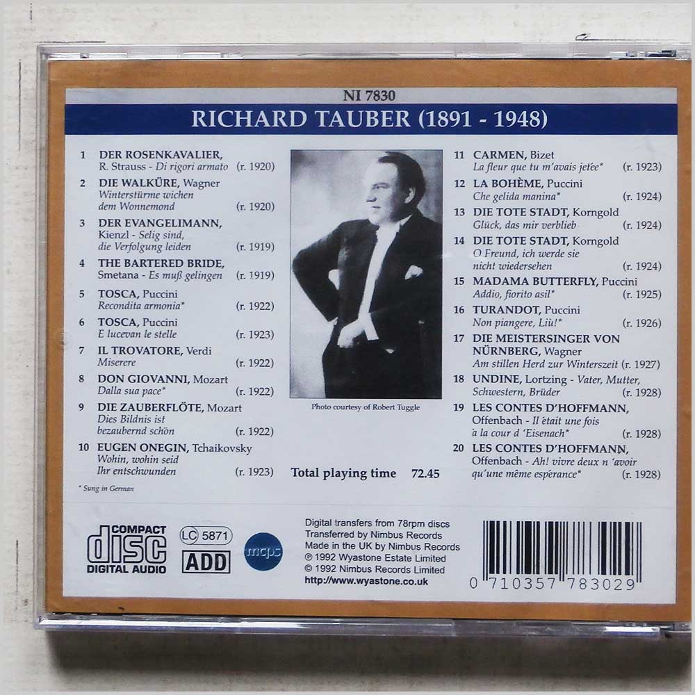 Richard Tauber - Tauber In Opera: Prima Voce  (NI 7830) 