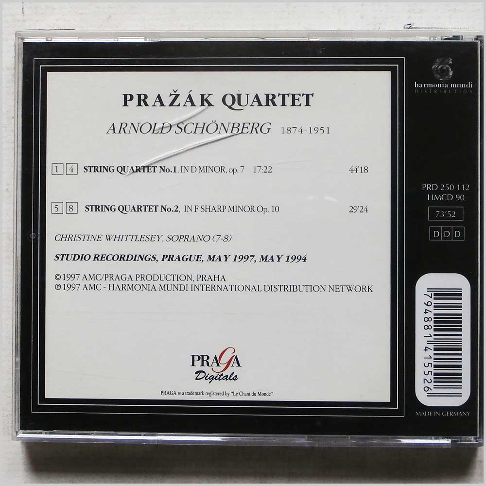Prazat Quartet - Arnold Schonberg: String Quartets, No. 1, Op. 7, No. 2, Op. 10  (PRD 250 1112) 