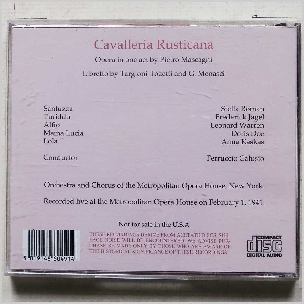 Ferruccio Calusio, Metropolitan Opera House - Pietro Mascagni: Cavalleria Rusticana  (WHL 20) 
