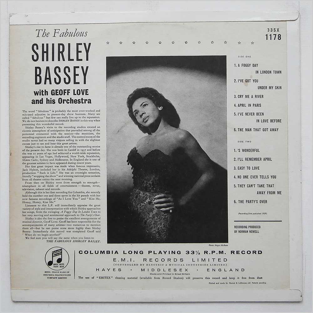 Shirley Bassey - The Fabulous Shirley Bassey  (33SX 1178) 