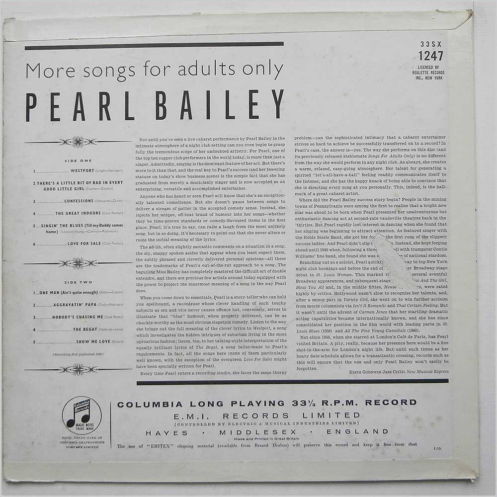 Pearl Bailey - More Songs For Adults Only  (33SX 1247) 