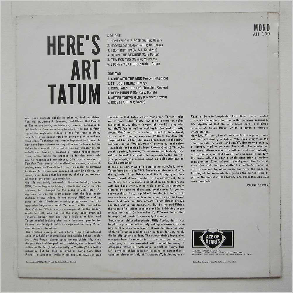 Art Tatum - Here's Art Tatum  (AH 109) 