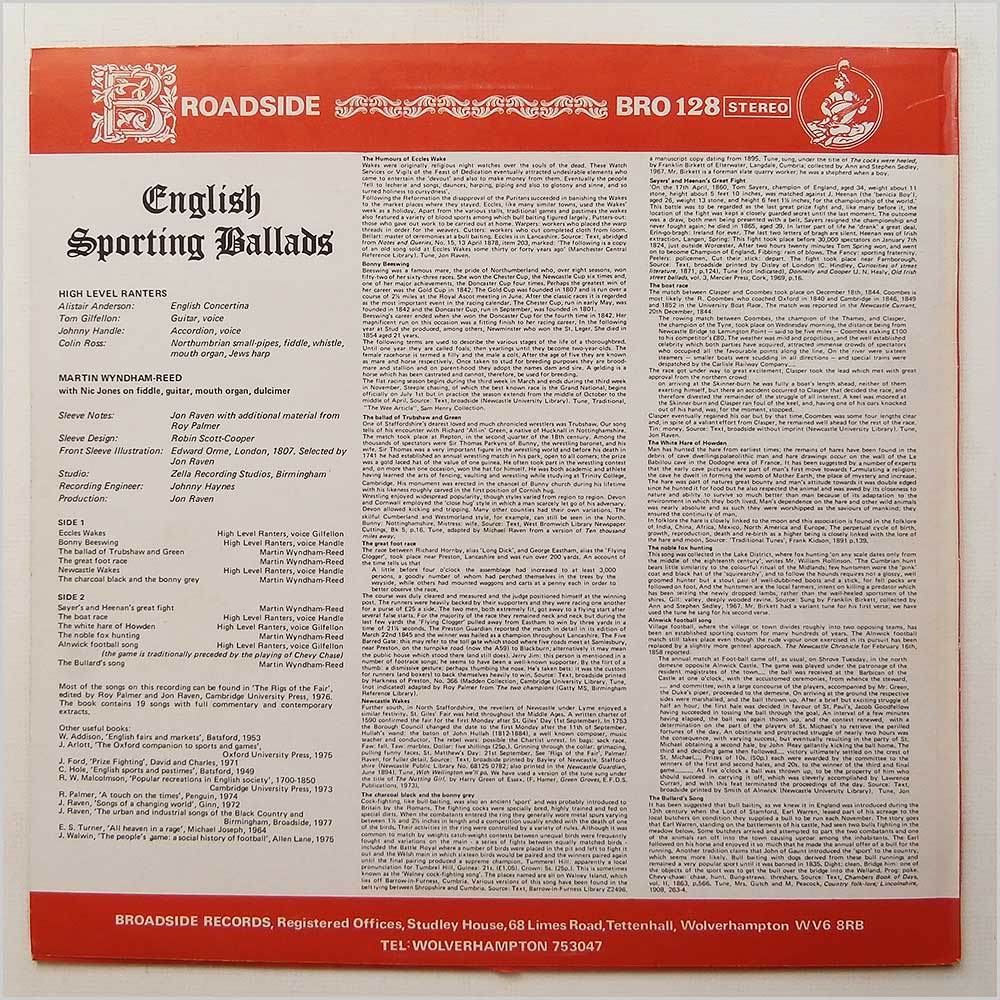 The High Level Ranters and Martyn Wyndham Reed - English Sporting Ballads  (BRO 128) 