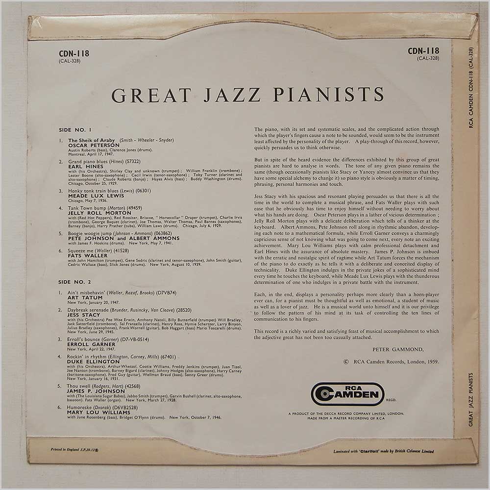 Various - Great Jazz Pianists  (CDN-118) 