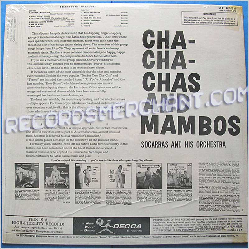 Socarras and His Orchestra - Cha Cha Chas and Mambos  (DL8836) 
