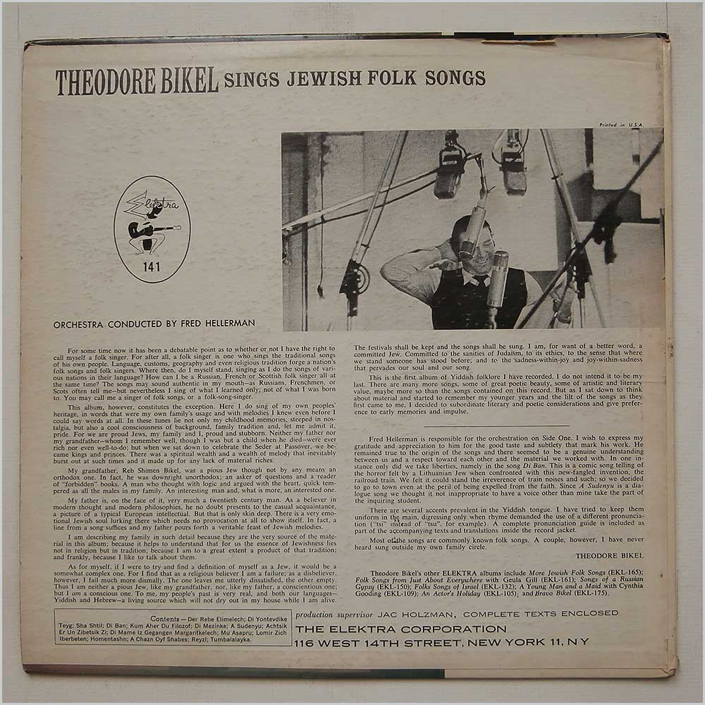 Theodore Bikel - Sings Jewish Folk Songs  (EKL-141) 