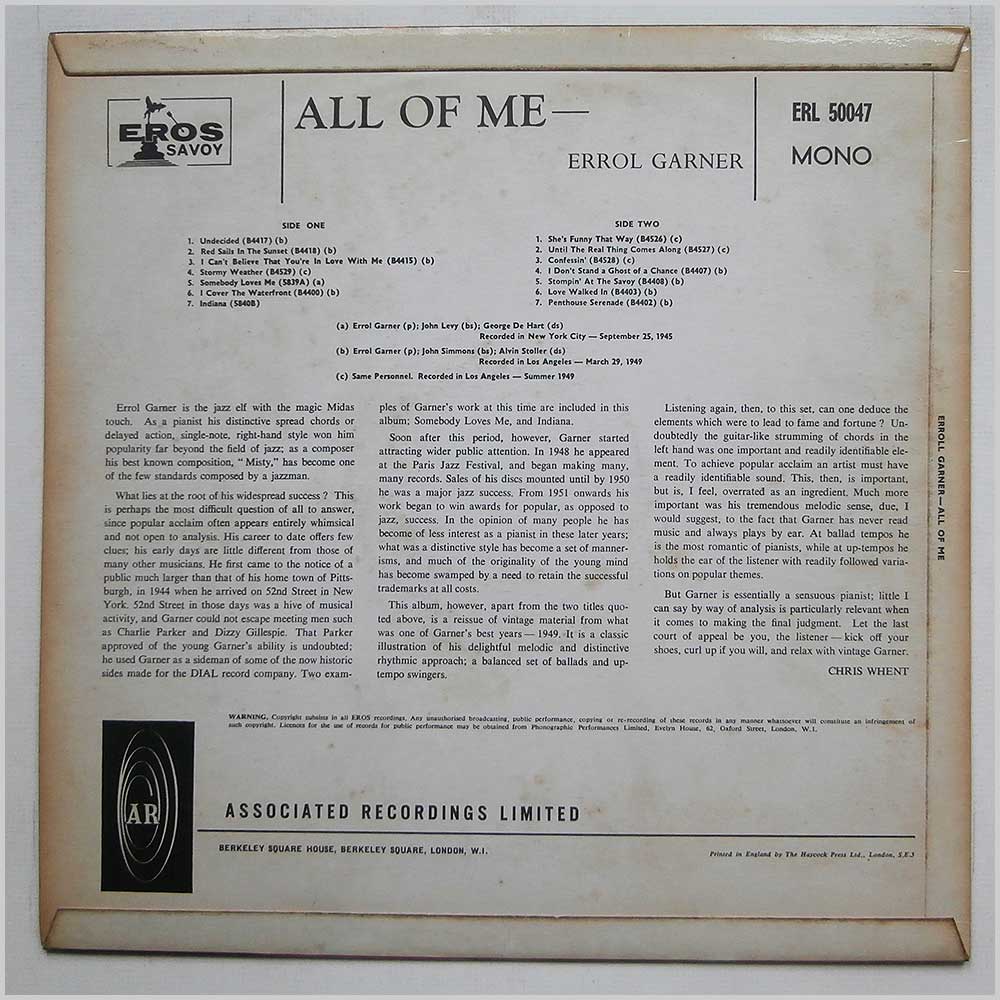 Erroll Garner - All Of Me  (ERL 50047) 
