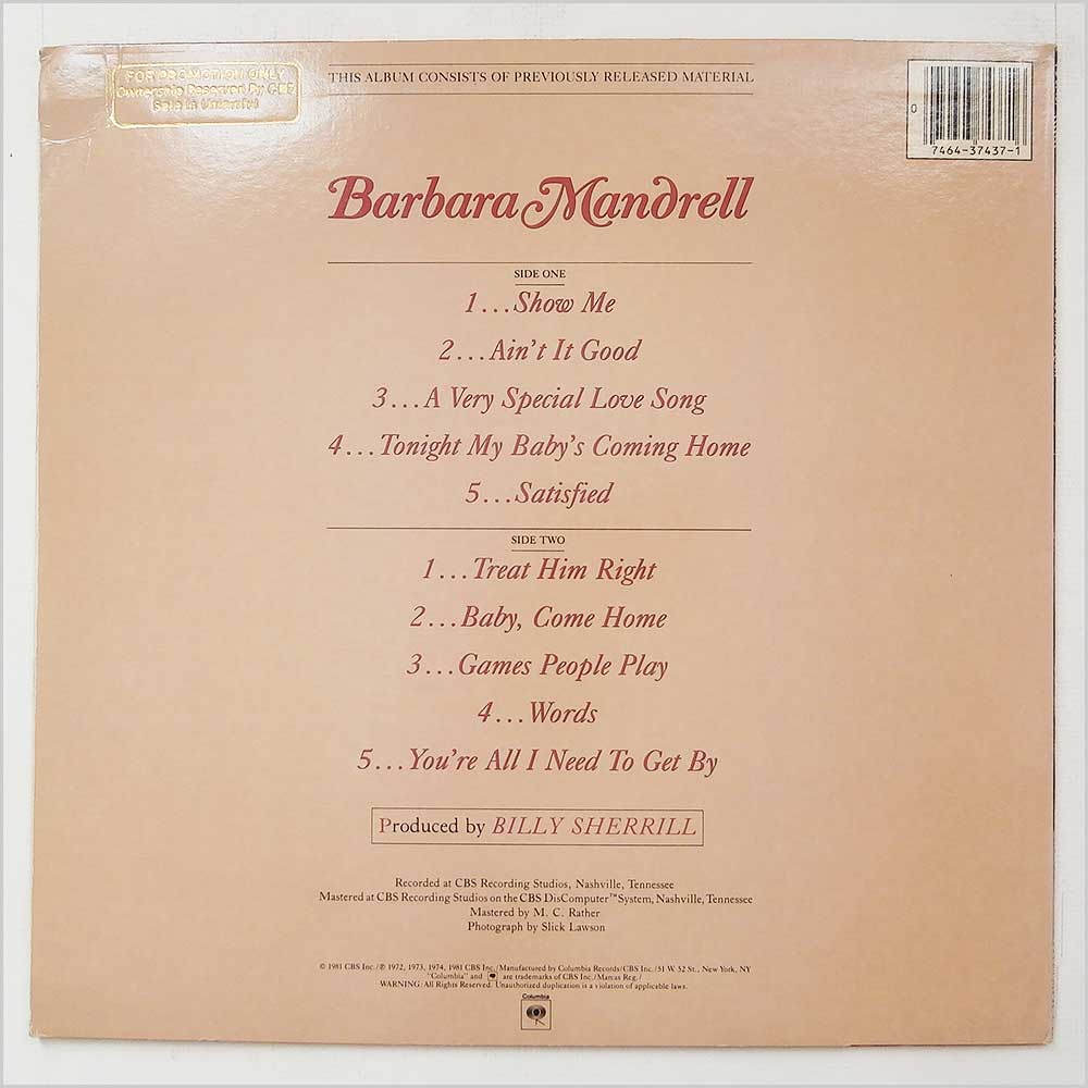 Barbara MAndrell - Looking Back  (FC-37437) 