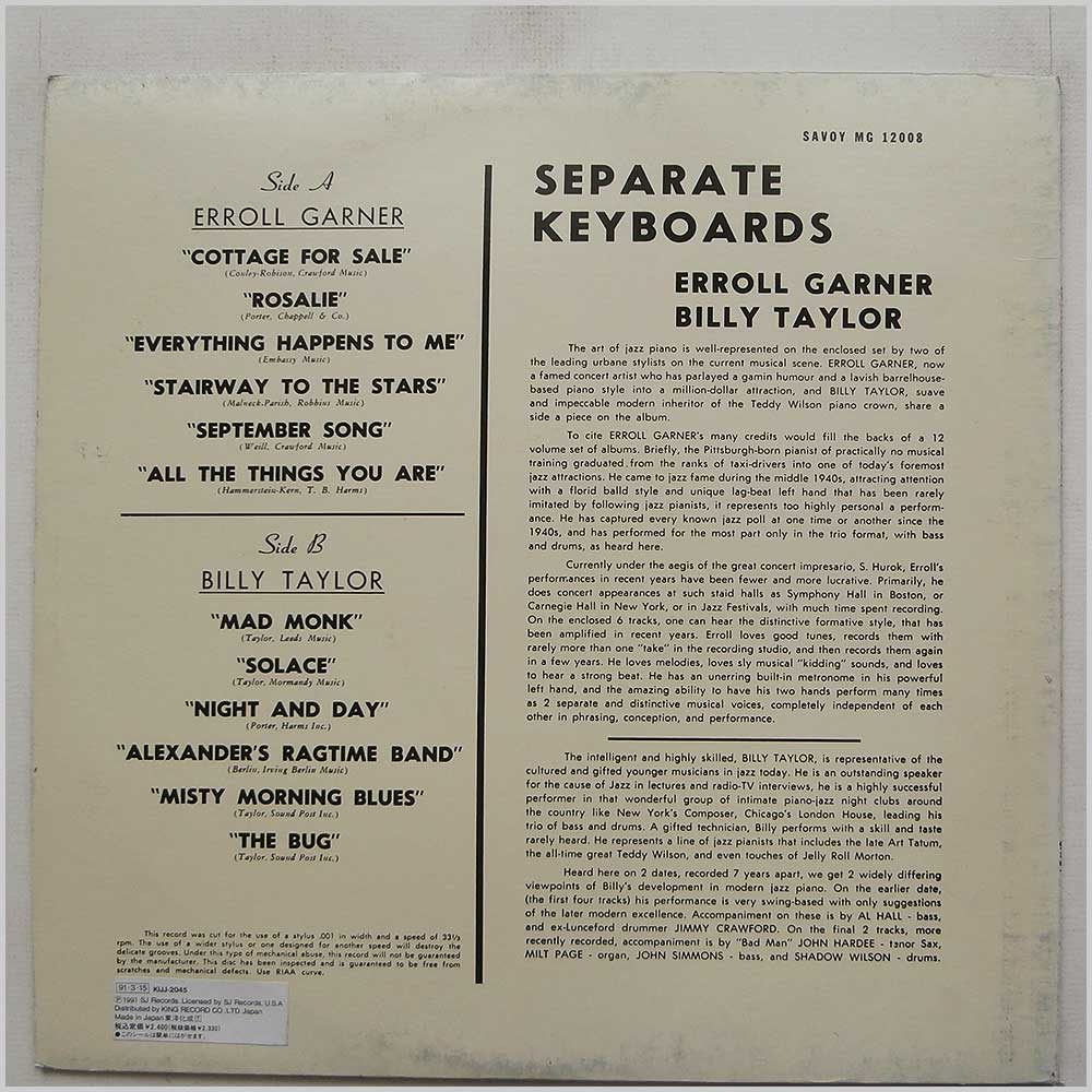 Erroll Garner and Billy Taylor - Separate Keyboards  (MG-12008) 