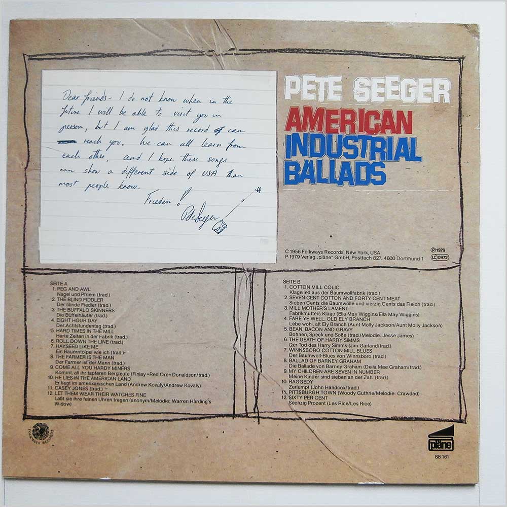 Pete Seeger - Amercian Industrial Ballads  (PLANE 88161) 