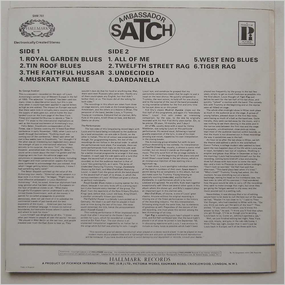 Ambassador Satch Lp Louis Armstrong And His All-stars R