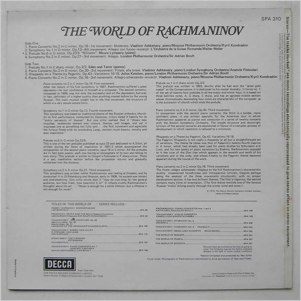 Various - The World Of Rachmaninov  (SPA310) 