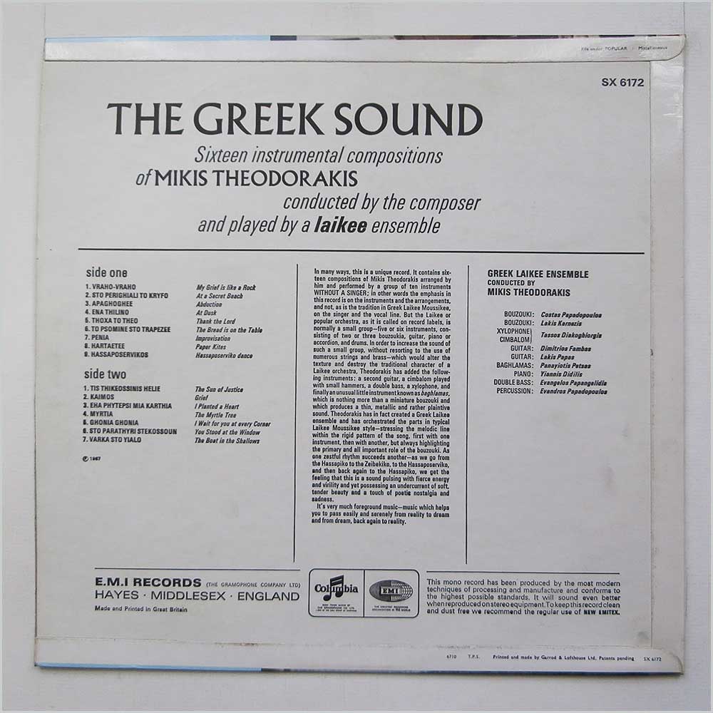 Mikis Theodorakis - The Greek Sound  (SX 6172) 