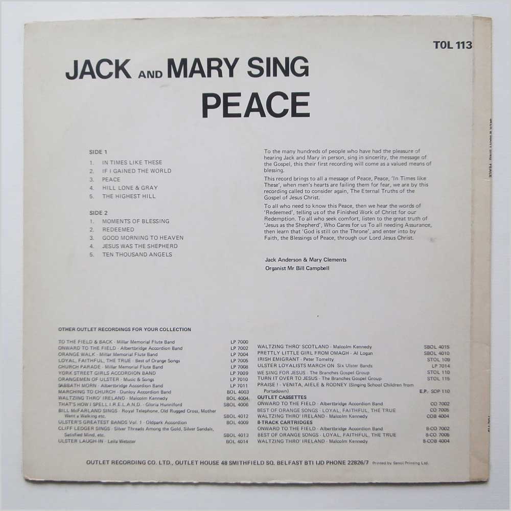 Jack Anderson and Mary Clements - Jack and Mary Sing Peace  (TOL 113) 