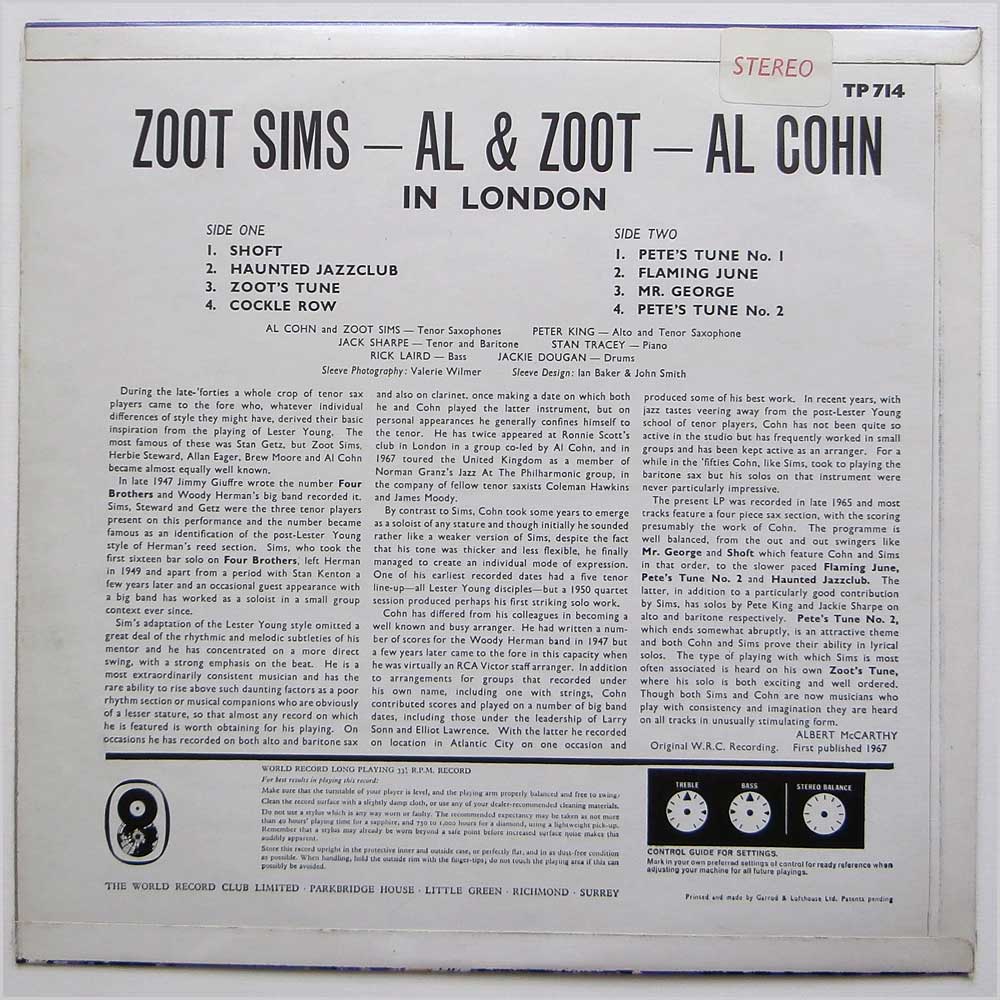 Al Cohn and Zoot Sims - Al and Zoot in London  (TP 714) 