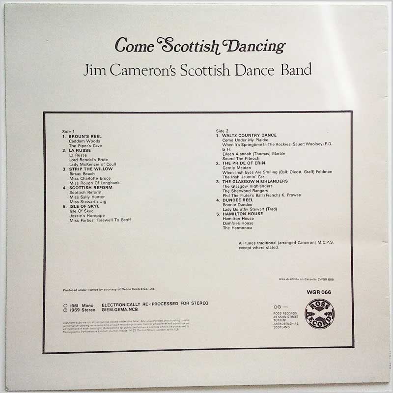 Jim Cameron's Scottish Dance Band - Come Scottish Dancing  (WGR 066) 