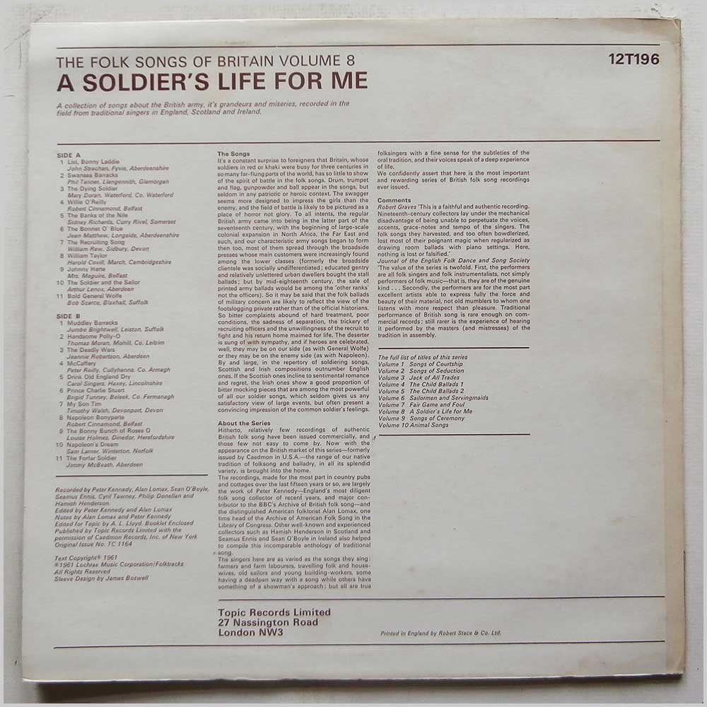 Various - The Folk Songs Of Britain Volume 8: A Soldier's Life For Me  (12T196) 