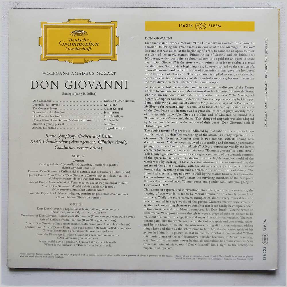 Ferenc Fricsay, Radio Symphony Orchestra of Berlin  - W. A. Mozart: Don Giovanni  (136 224) 