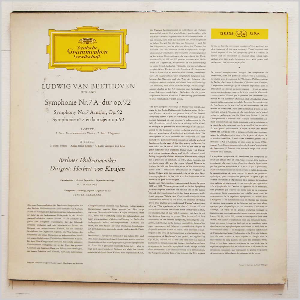 Herbert Von Karajan, Berliner Philharmoniker - Beethoven: Symphonie Nr.7  (138 806) 