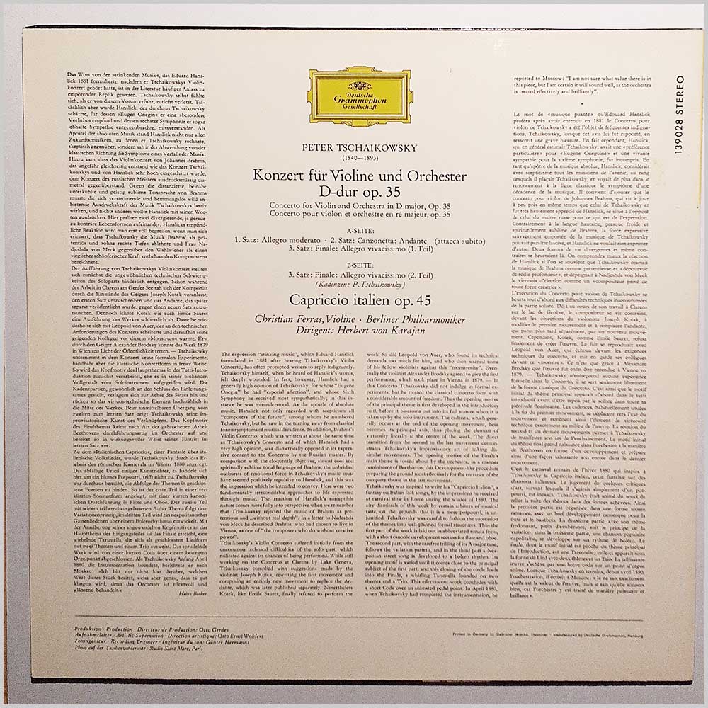 Christian Ferras, Herbert von Karajan, Berliner Philharmoniker - Tschaikowsky: Violin Concerto, Capriccio Italien  (139 028) 