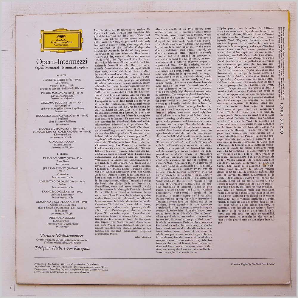 Herbert Von Karajan, Berlin Philharmonic Orchestra - Opera Intermezzi  (139 031) 