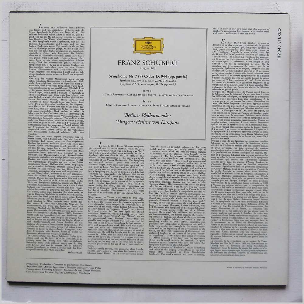 Herbert von Karajan, Berliner Philharmoniker - Schubert: Symphonie Nr. 7 (9)  (139 043) 
