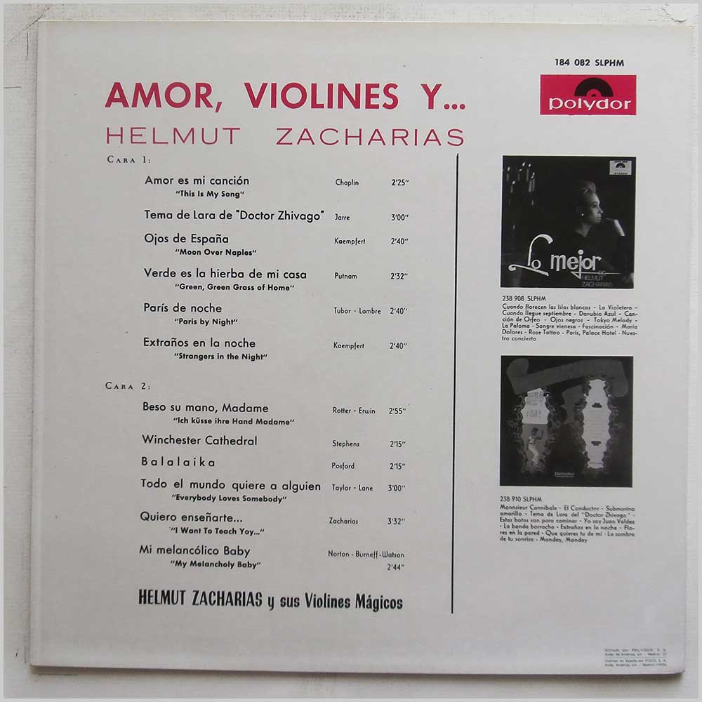 Helmut Zacharias - Amor, Violines Y Helmut Zacharias  (184 082 SLPHM) 
