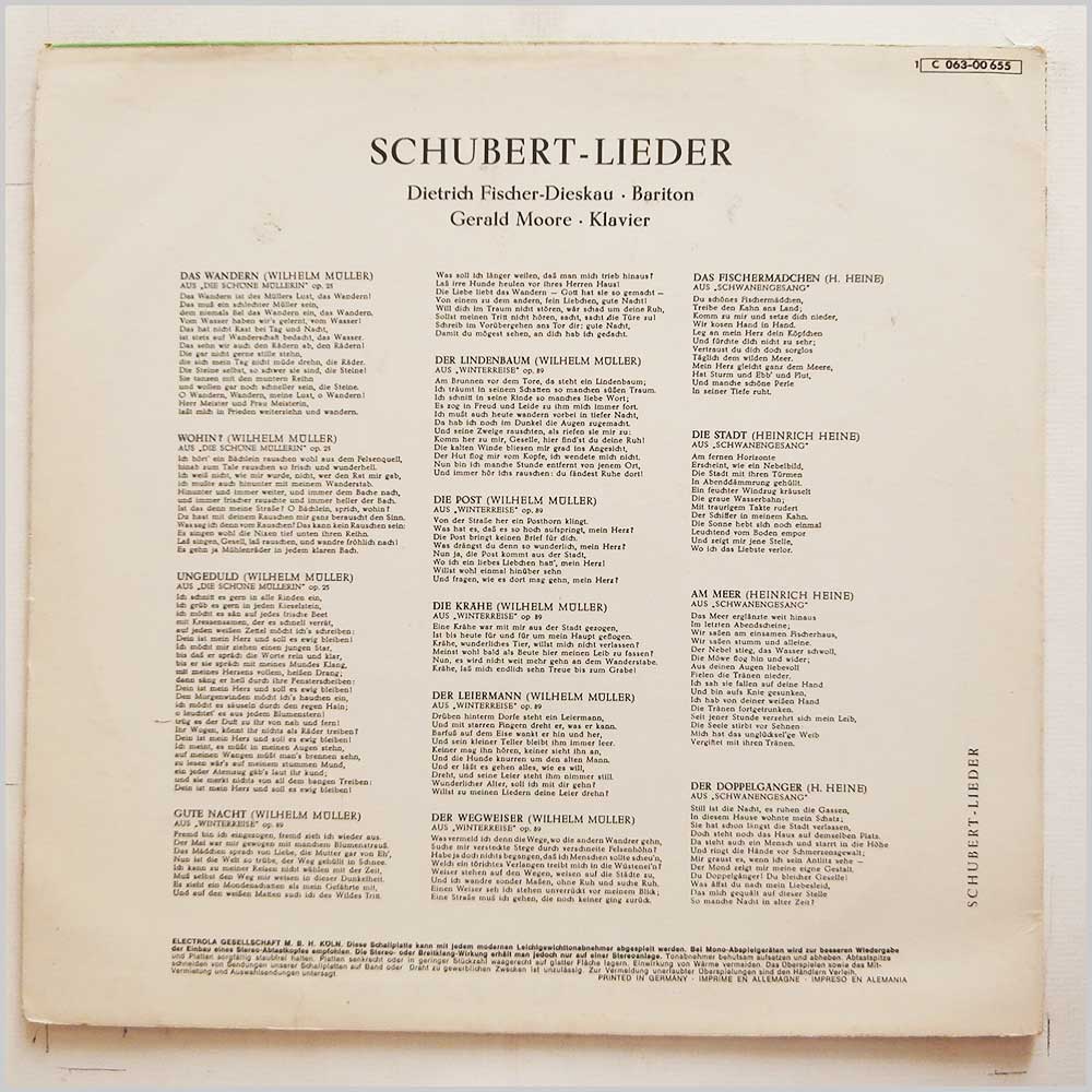 Gerald Moore, Dietrich Fischer-Dieskau - Franz Schubert-Lieder Aus Winterreise, Die Schone Mullerin, Schwanengesang  (1C 063-00 655) 