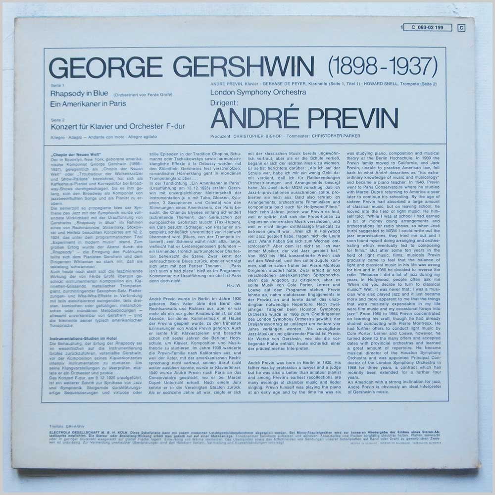 Andre Previn, London Symphony Orchestra - Gershwin: Rhapsody in Blue, Concerto En Fa, Un Americain A Paris  (1 C 063-02 199) 