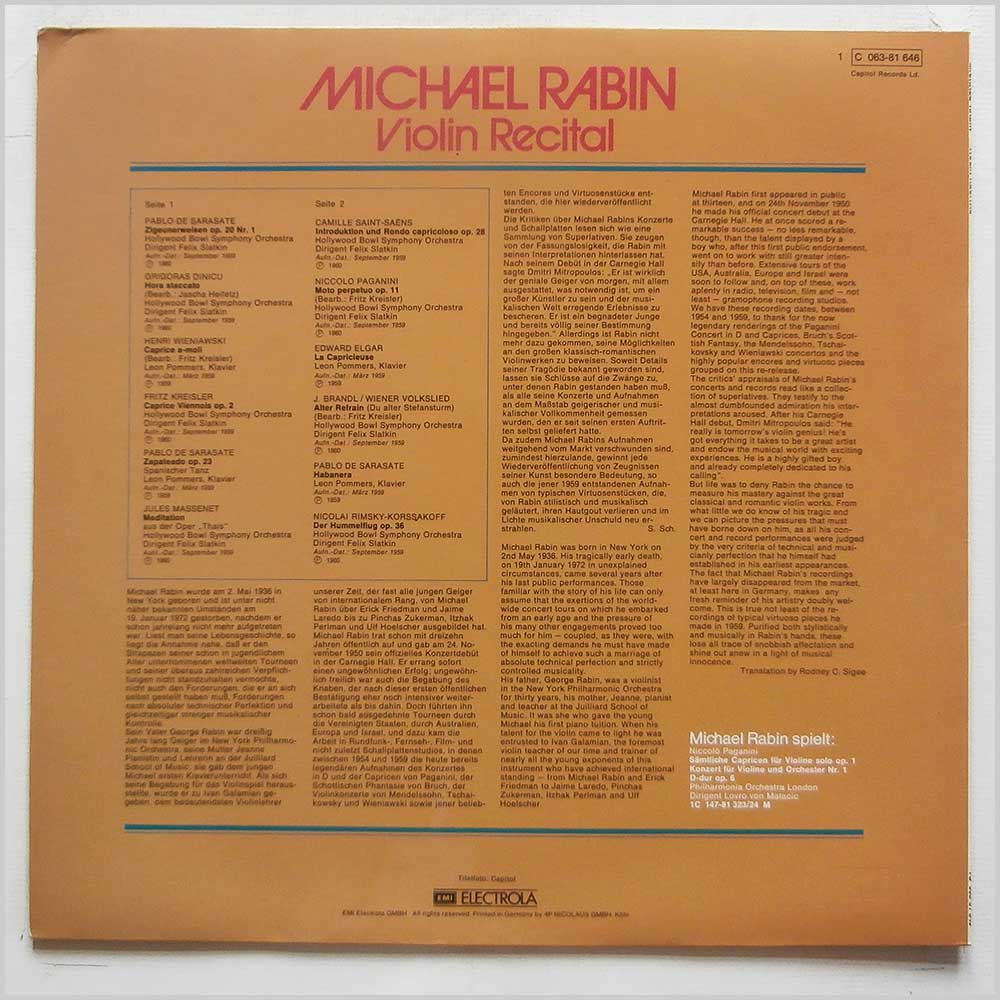 Michael Rabin - Violin Recital  (1C 063-81 646) 