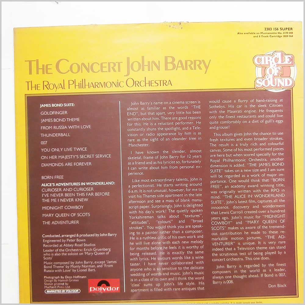 John Barry, The Royal Philharmonic Orchestra - The Concert Of John Barry  (2383 156) 