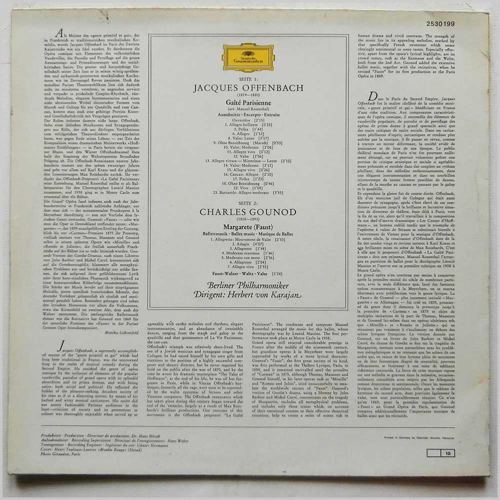 Herbert von Karajan, Berliner Philharmoniker - Offenbach: Gaîte Parisienne, Gounod: Ballettmusik Und Walzer Aus Margarete (Faust)  (2530 199) 