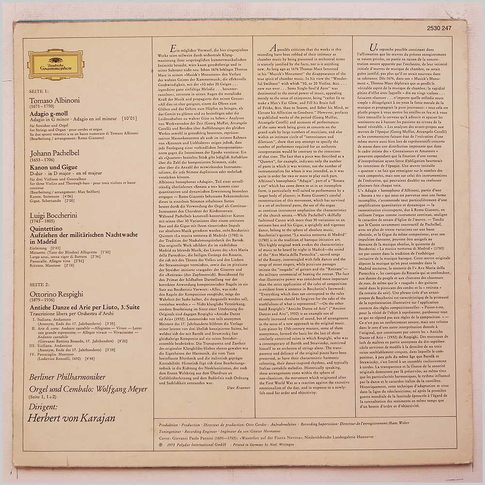 Herbert von Karajan, Berliner Philharmoniker - Albinoni, Pachelbel, Boccherini, Respighi: Adagio  (2530 247) 