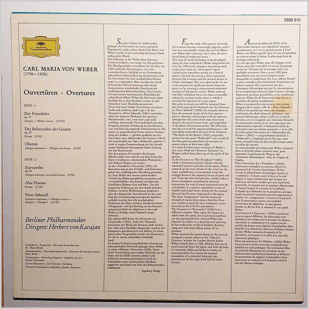 Herbert Von Karajan, Berlin Philharmonic Orchestra - Carl Maria Von Weber: Overtures  (2530 315) 