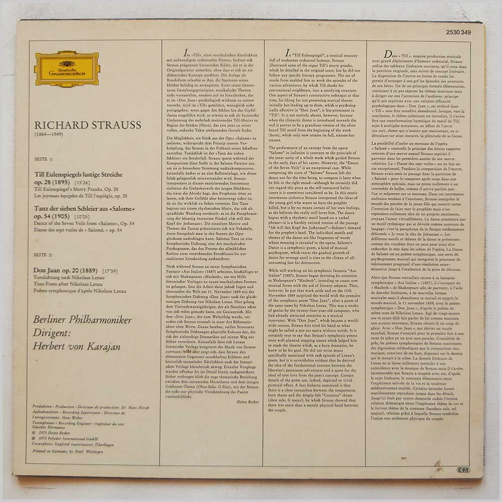 Herbert von Karajan, Berliner Philharmoniker - Richard Strauss: Don Juan, Till Eulenspiegel, Salomes Tanz  (2530 349) 